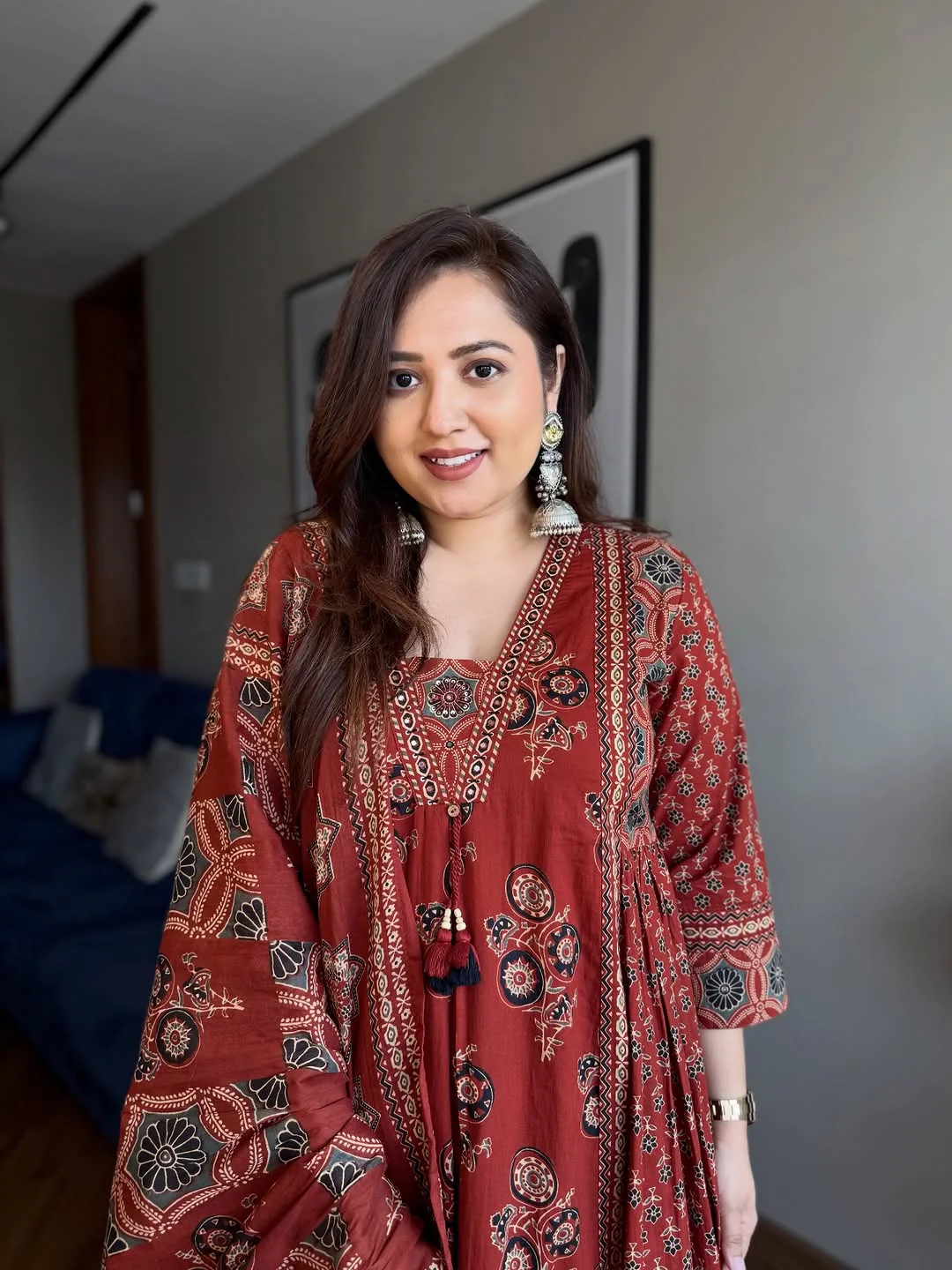 Maroon Ajrakh Print Anarkali Suit Set for Women - Image 4