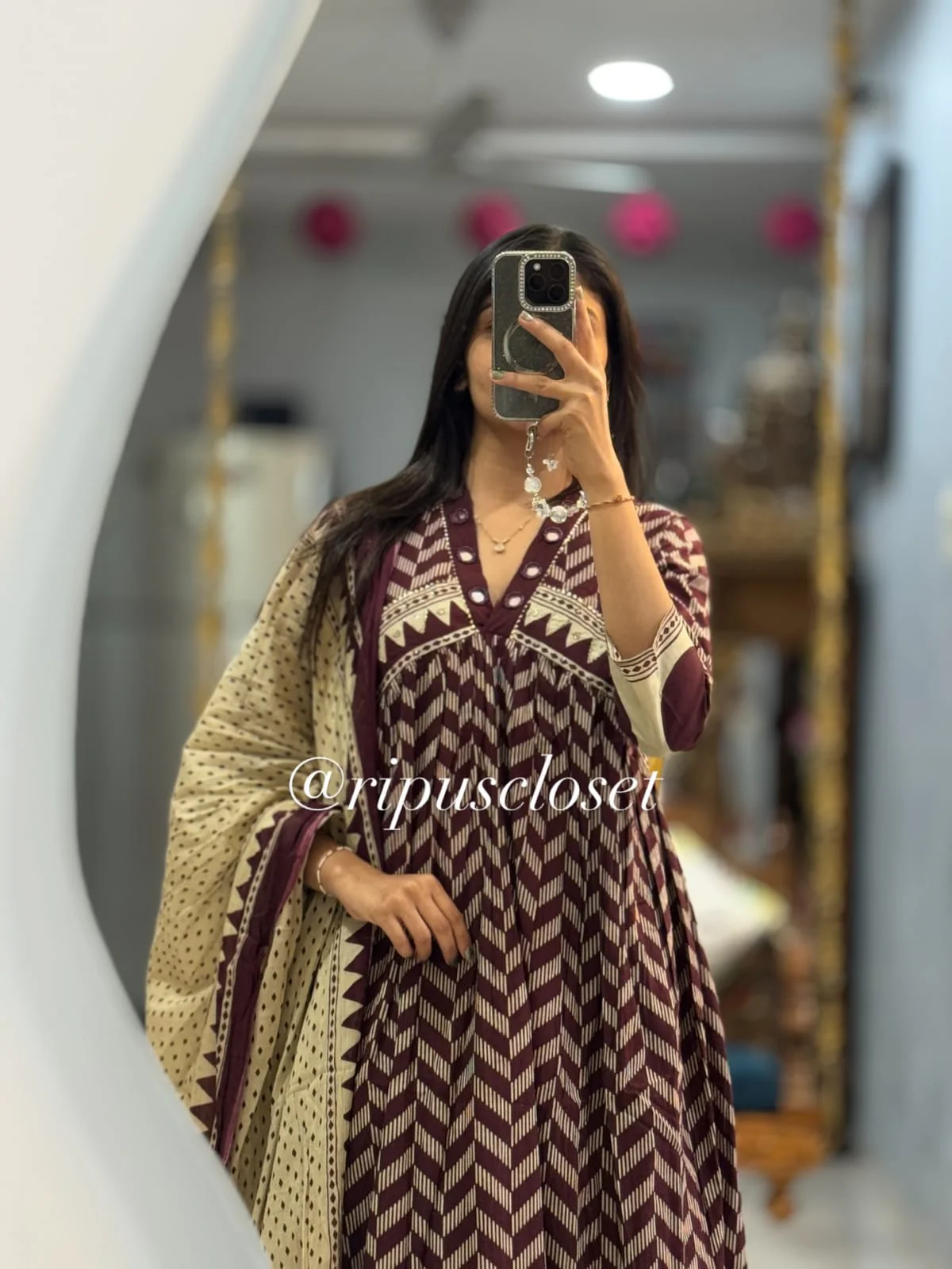 Maroon Chevron Anarkali Suit Set - Image 2