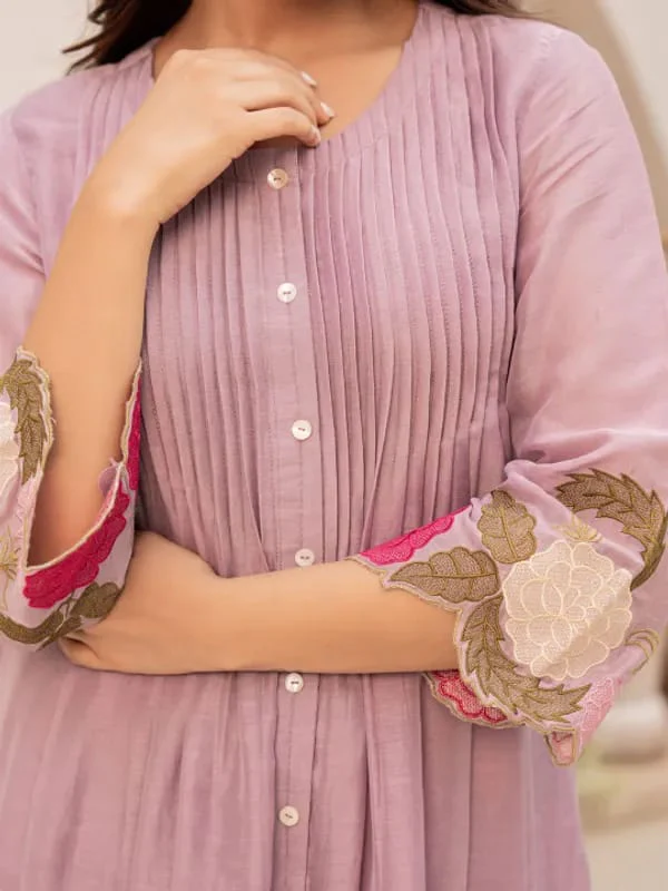 Pruple Blossom Embroidered Kurta Set - Image 3
