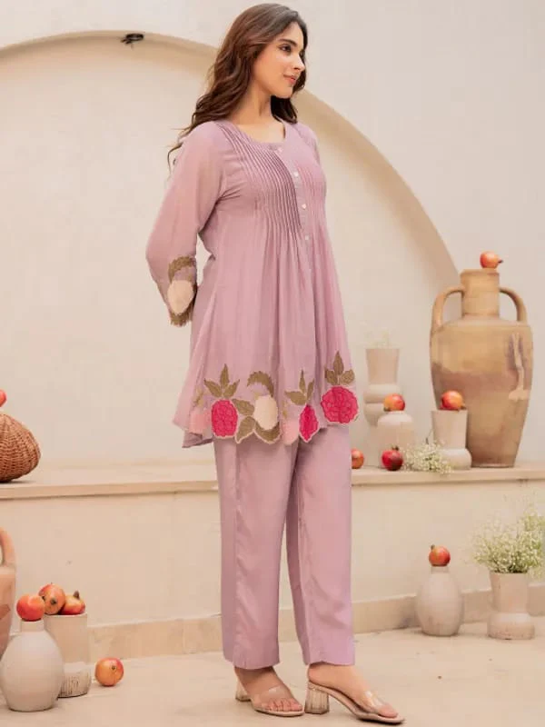 Pruple Blossom Embroidered Kurta Set - Image 5