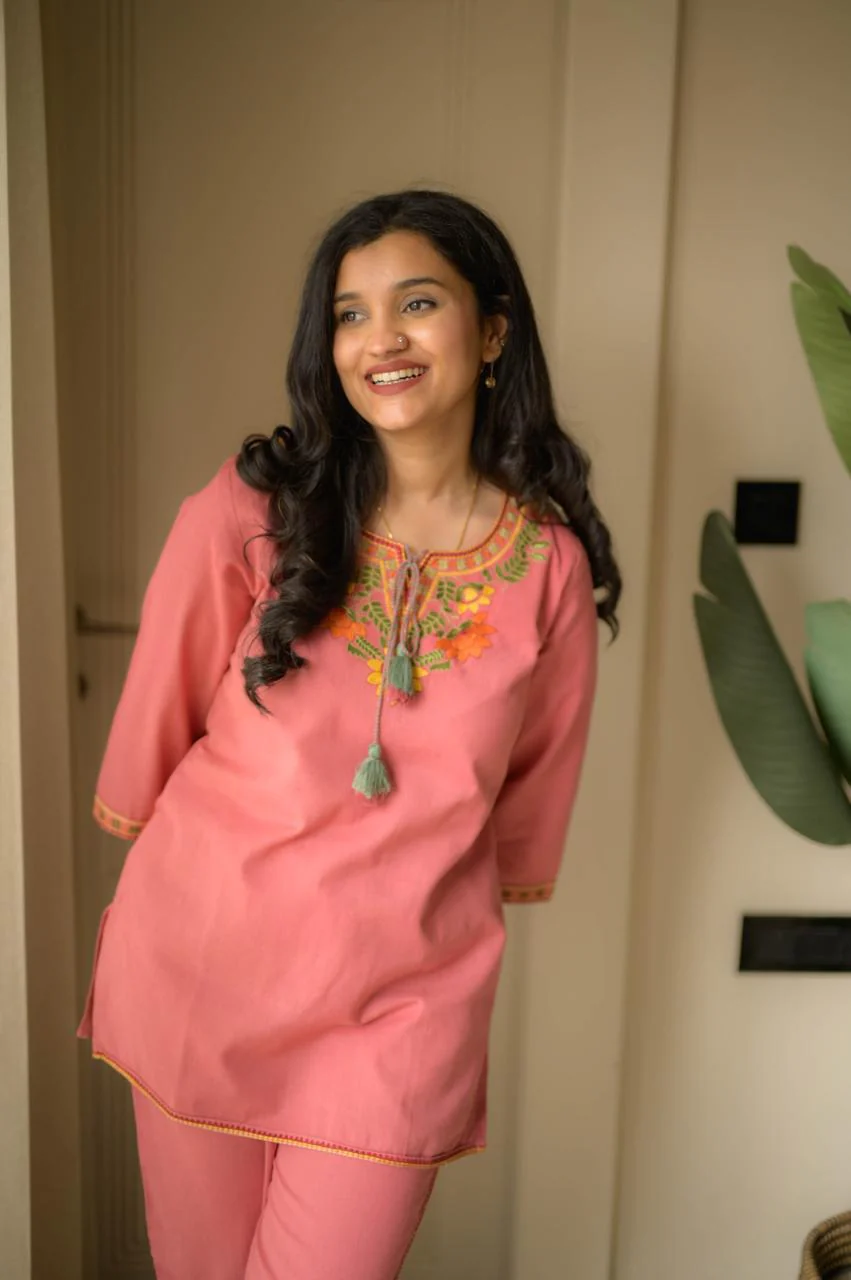 Pink Embroidery Cotton Co Ord Set - Image 3