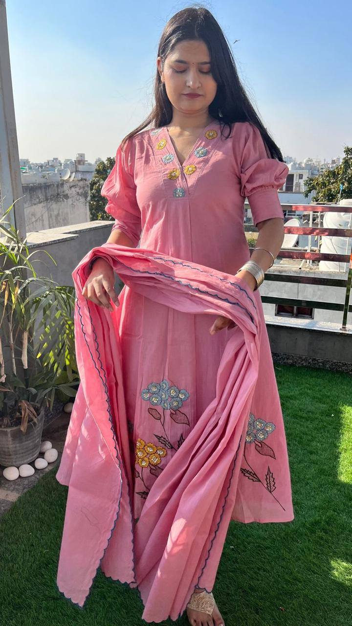 Rose Bloom Embroidered Kurta Set with Dupatta - Image 4