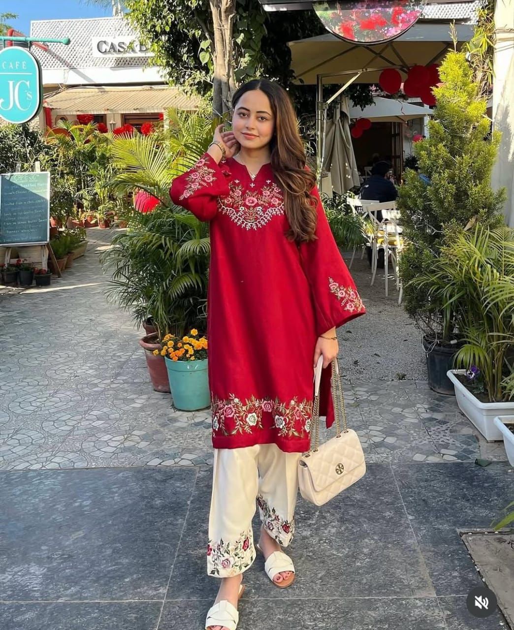 Ruby Red Embroidered Co-ord Set - Image 2