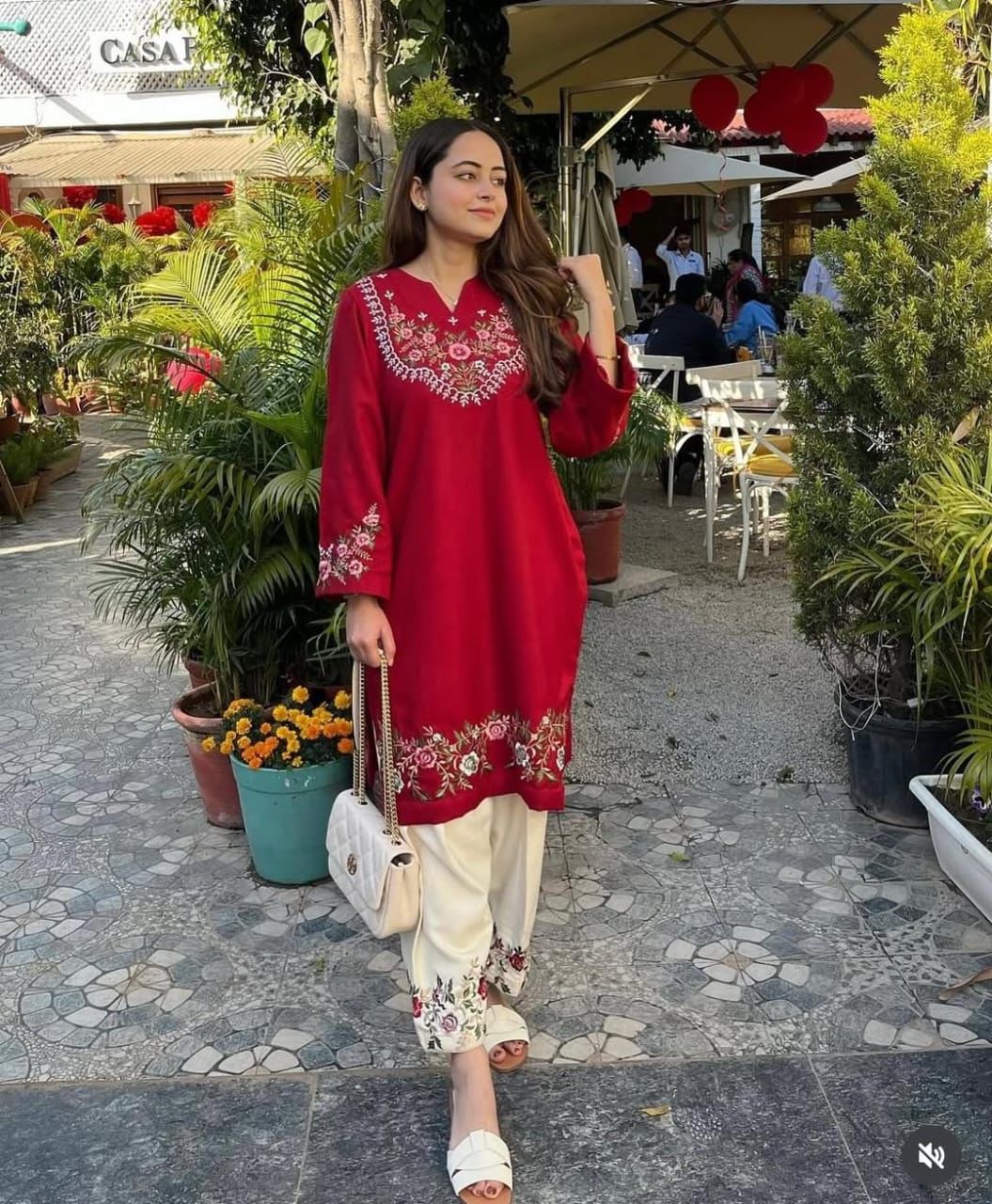 Ruby Red Embroidered Co-ord Set - Image 3