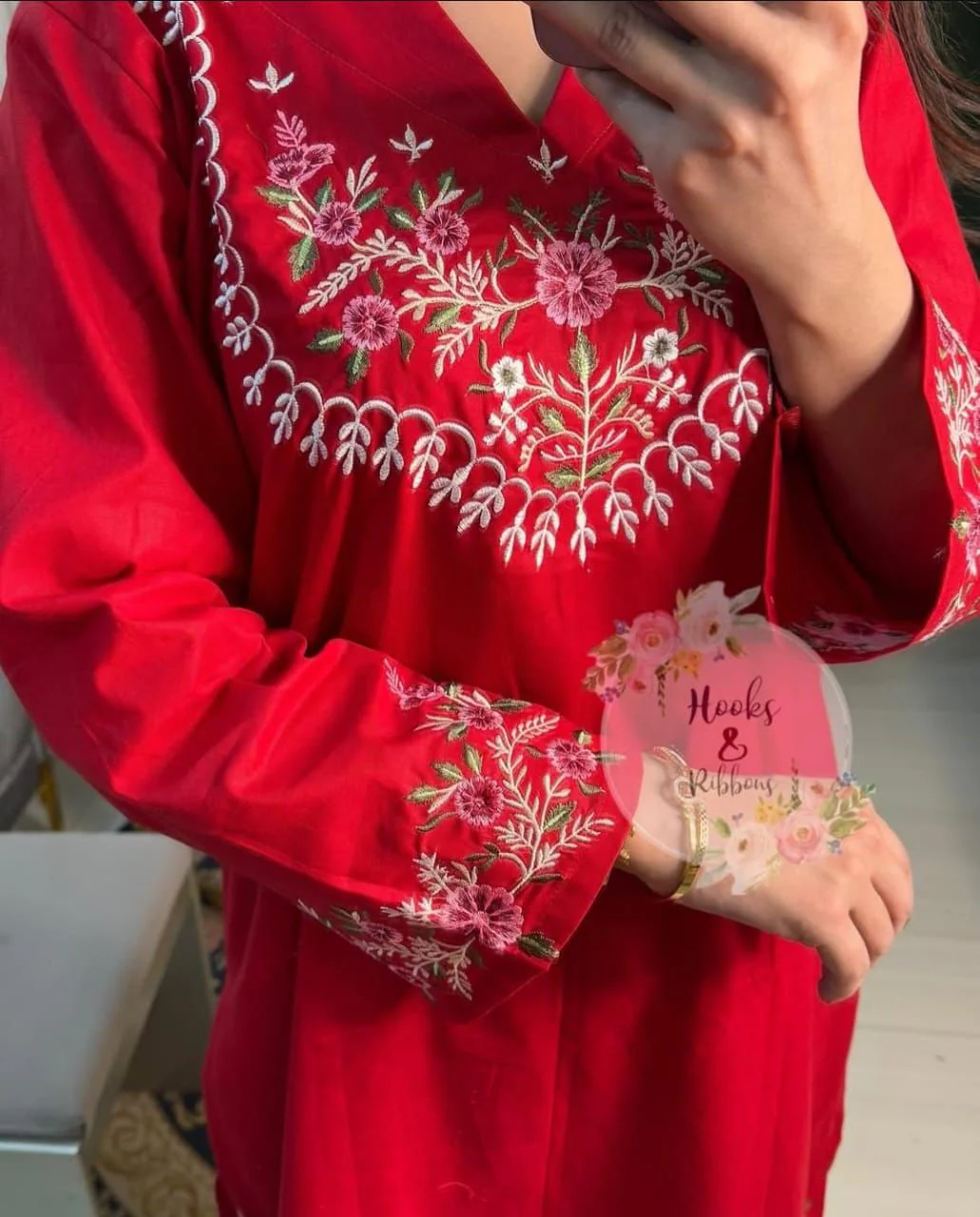 Ruby Red Embroidered Co-ord Set - Image 4