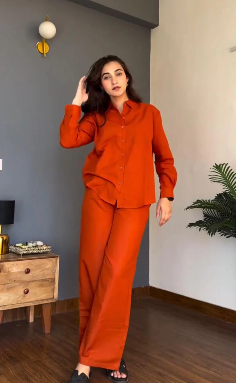 Rust Orange Cotton Co-ord Set for Women - Image 4