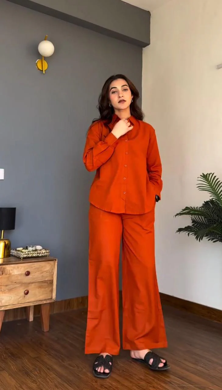 Rust Orange Cotton Co-ord Set for Women - Image 5