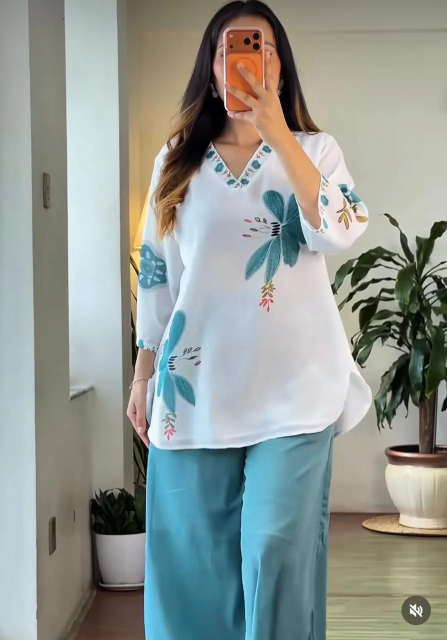 Sky Blue Kurta Palazzo Co-ord Set - Image 2