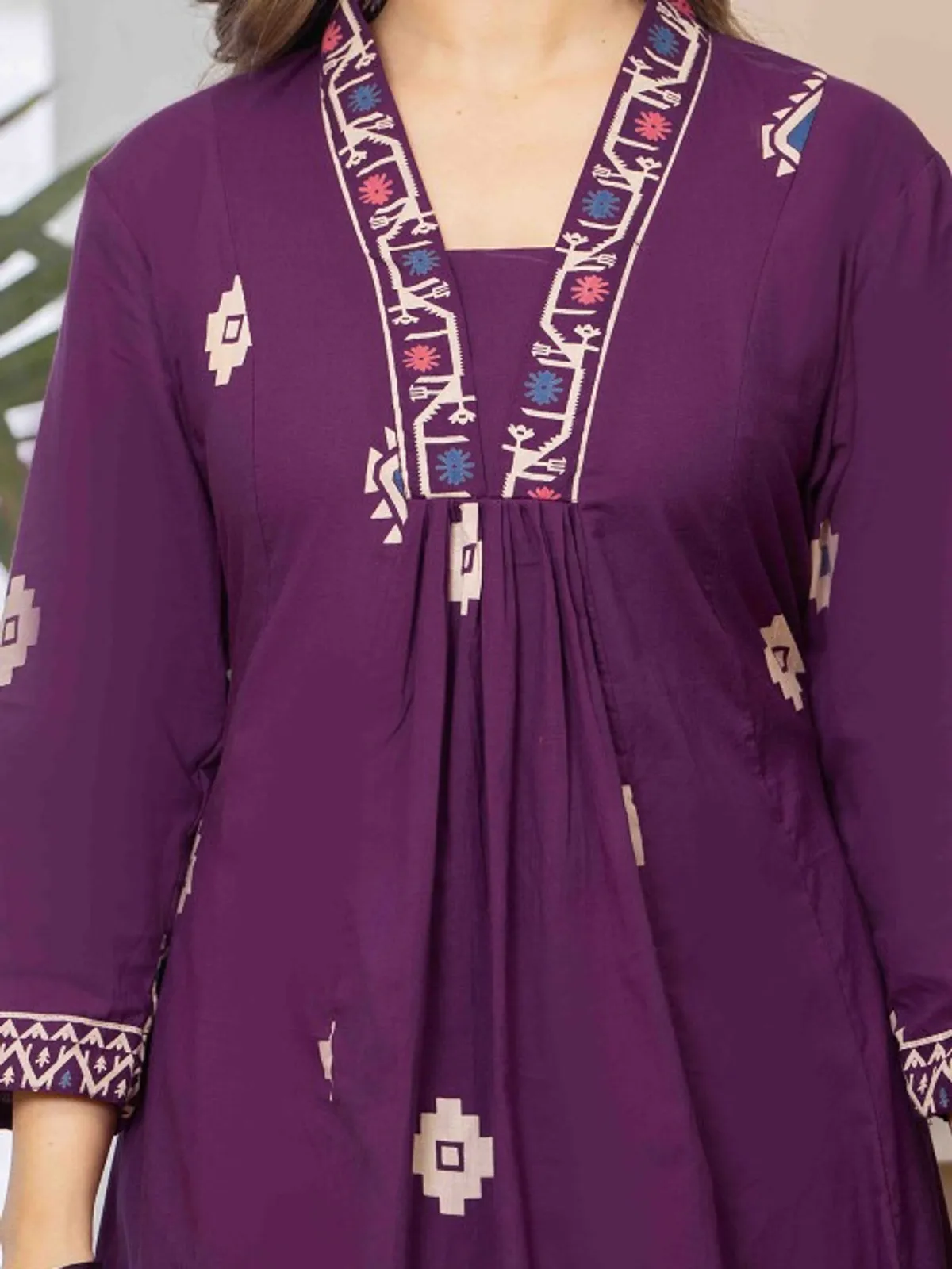 Wine Purple Printed Anarkali Kurta Set with Dupatta - Image 6