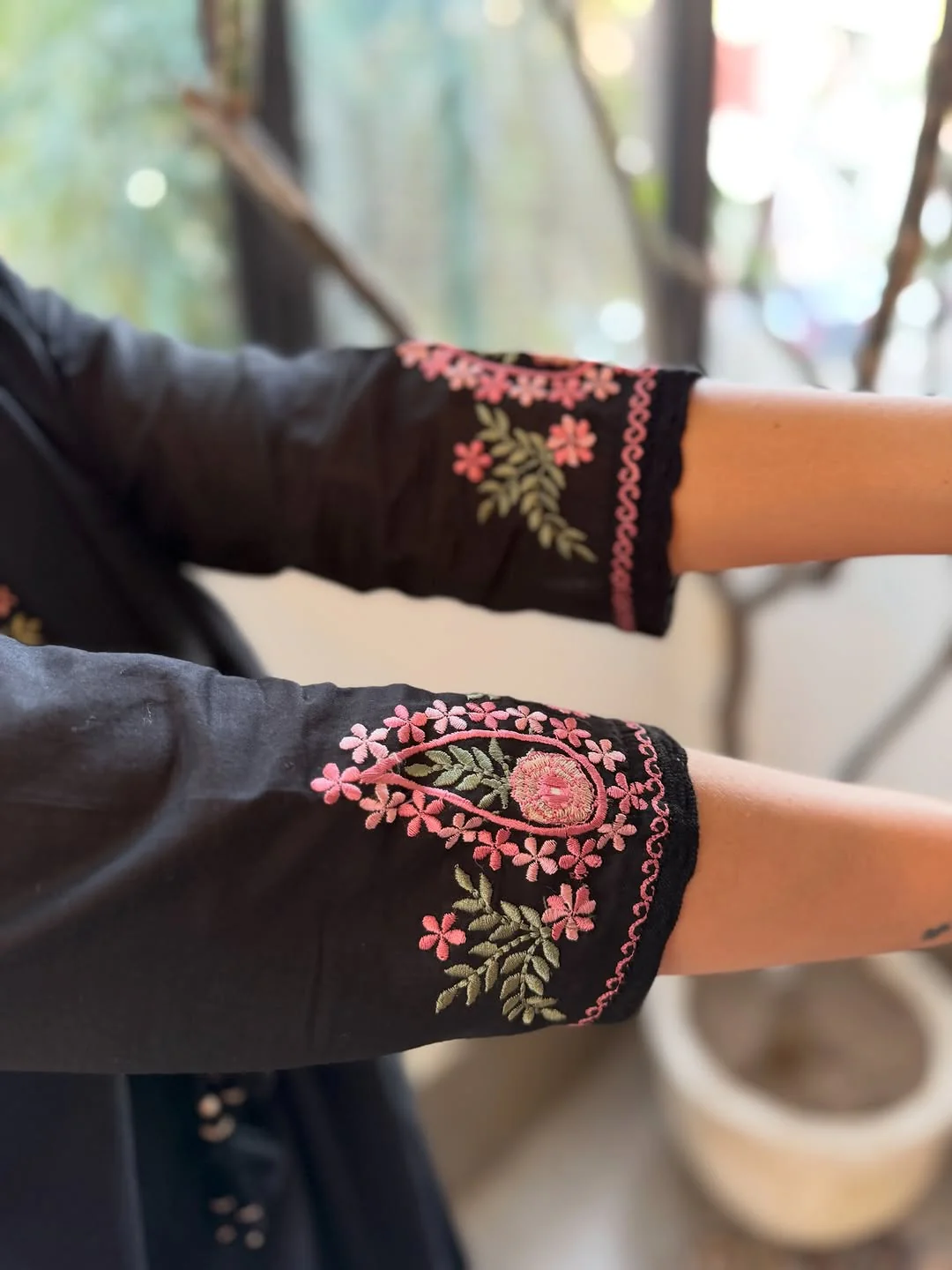 Women’s Black Embroidered Kurta Pant Set with Dupatta - Image 3