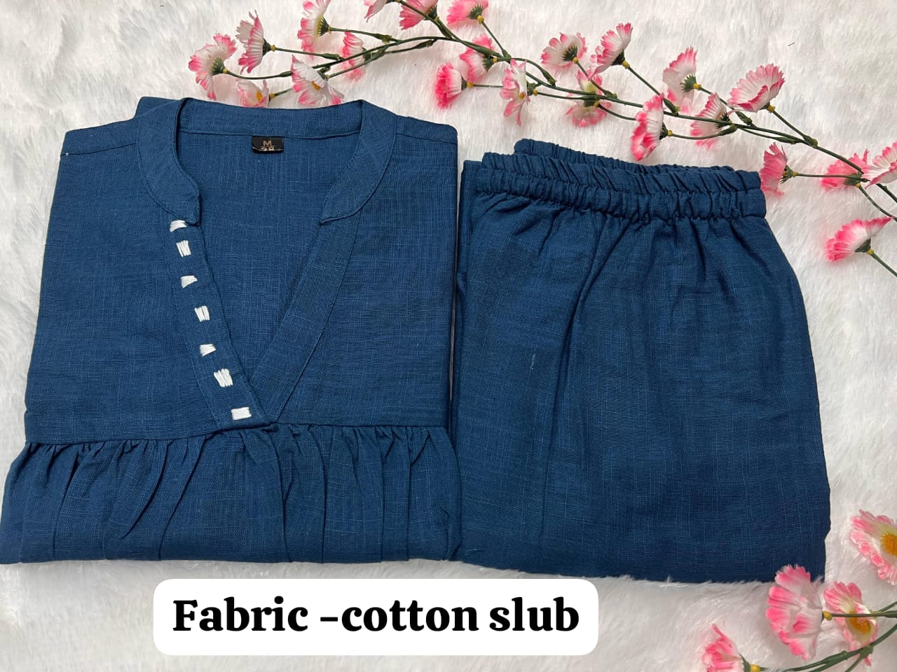 Women’s Blue Cotton Slub Co-ord Set - Image 2