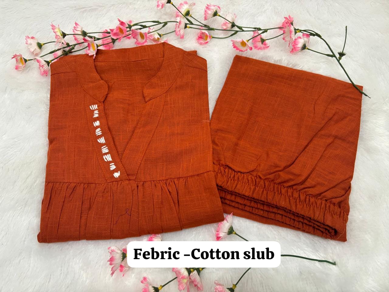 Women’s Rust Red Cotton Slub Co-ord Set - Image 5