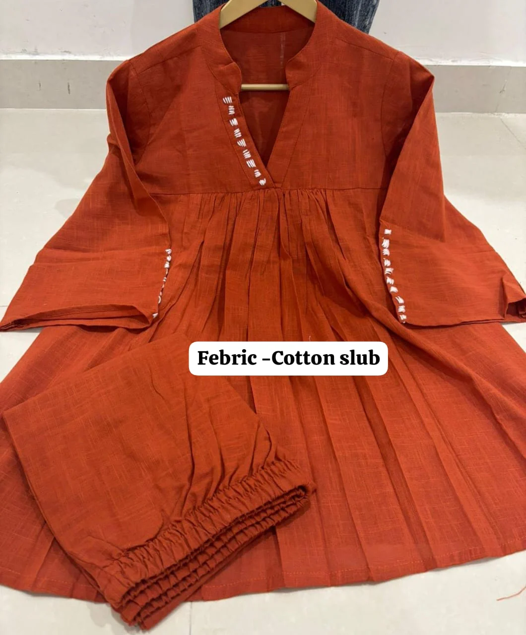 Women’s Rust Red Cotton Slub Co-ord Set - Image 6