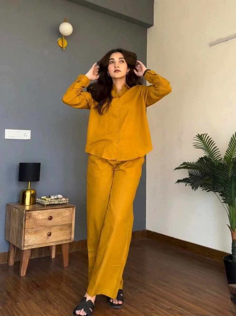Yellow Cotton Co-ord Set for Women - Image 3