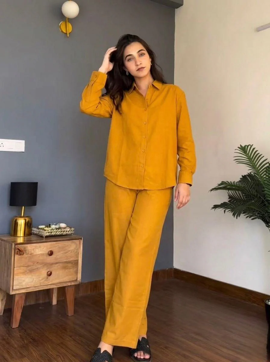 Yellow Cotton Co-ord Set for Women - Image 4