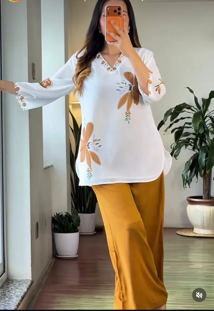 Yellow Floral Kurta Palazzo Co-ord Set - Image 3
